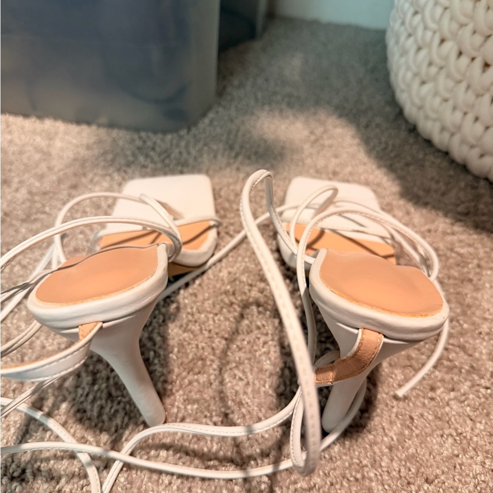 Elegant White and Tan Women's Heels